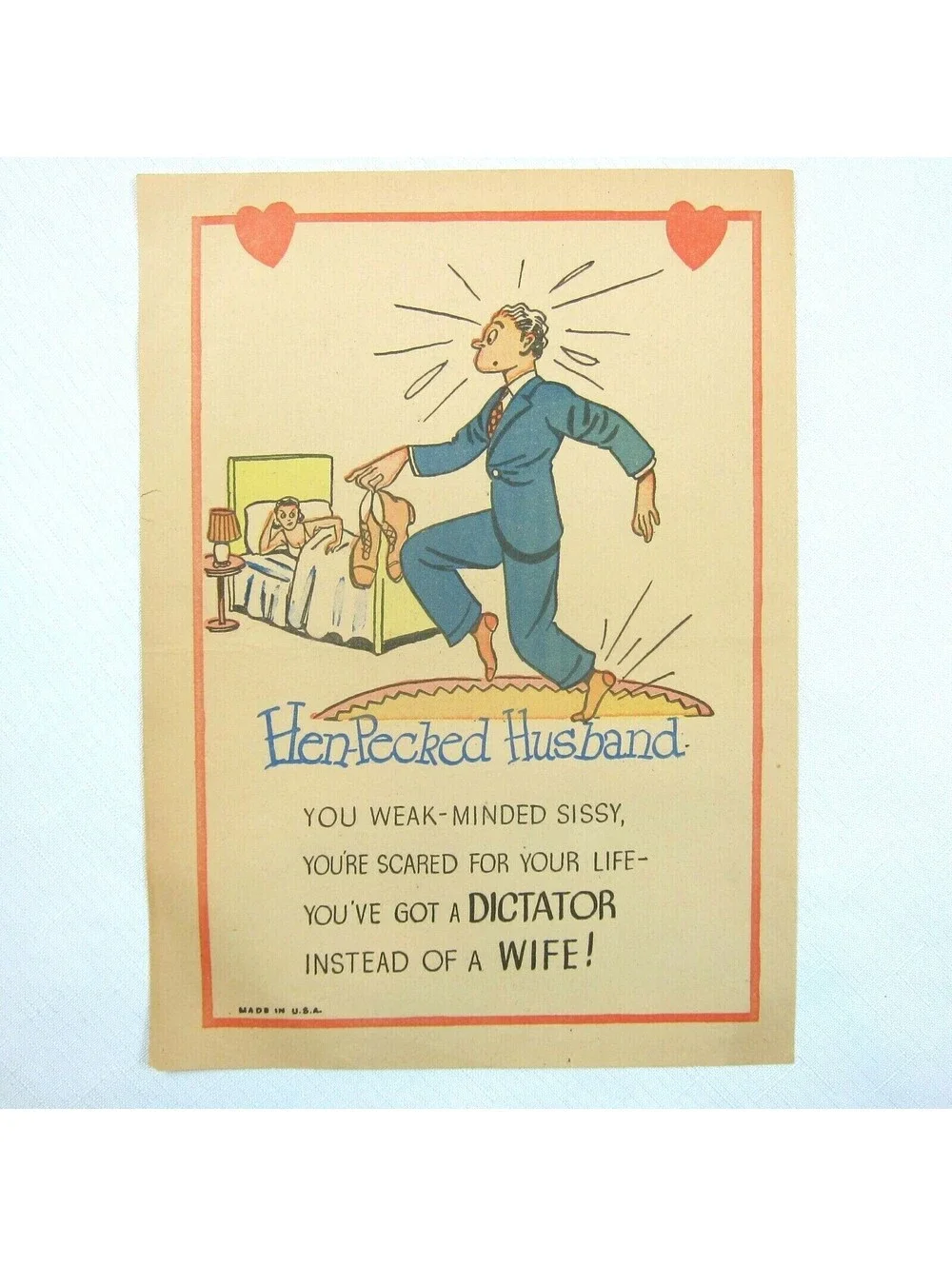Vintage Vinegar Valentine Hen-Pecked Husband Penny Dreadful Insult Poem Ephemera